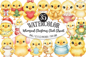 Whimsical Christmas Chick Clipart, an Illustration by Designking