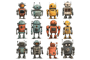 Retro robots cartoon sketch. Robotic, a Technology Illustration by LadadikArt