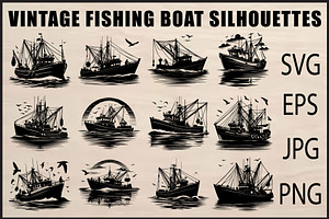 Black Fishing Boat Bundle, an Object Graphic by jahid234