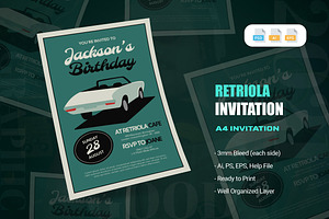 Retriola Birthday Invitation, an Invitation Template by AQR Studio