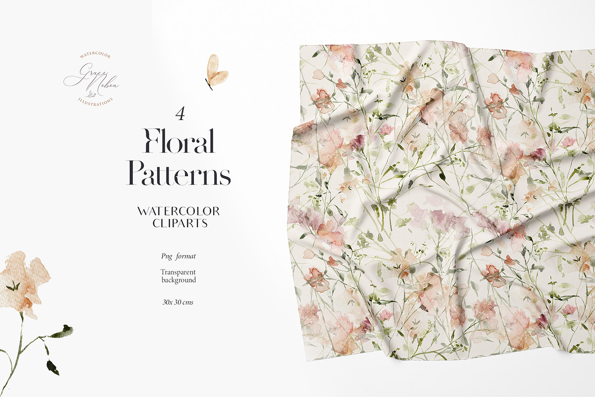 Subtle delicate peach & pink flowers, a Decorative Illustration by Grace Noboa Illustrations (Photo 10 of 10)