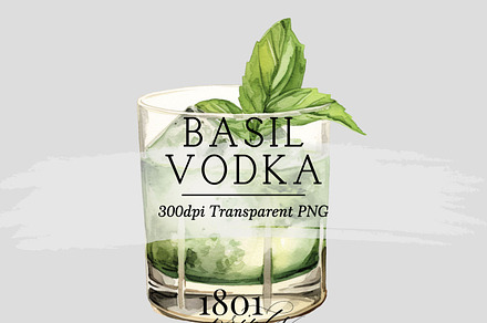 Basil Vodka Cocktail Illustration