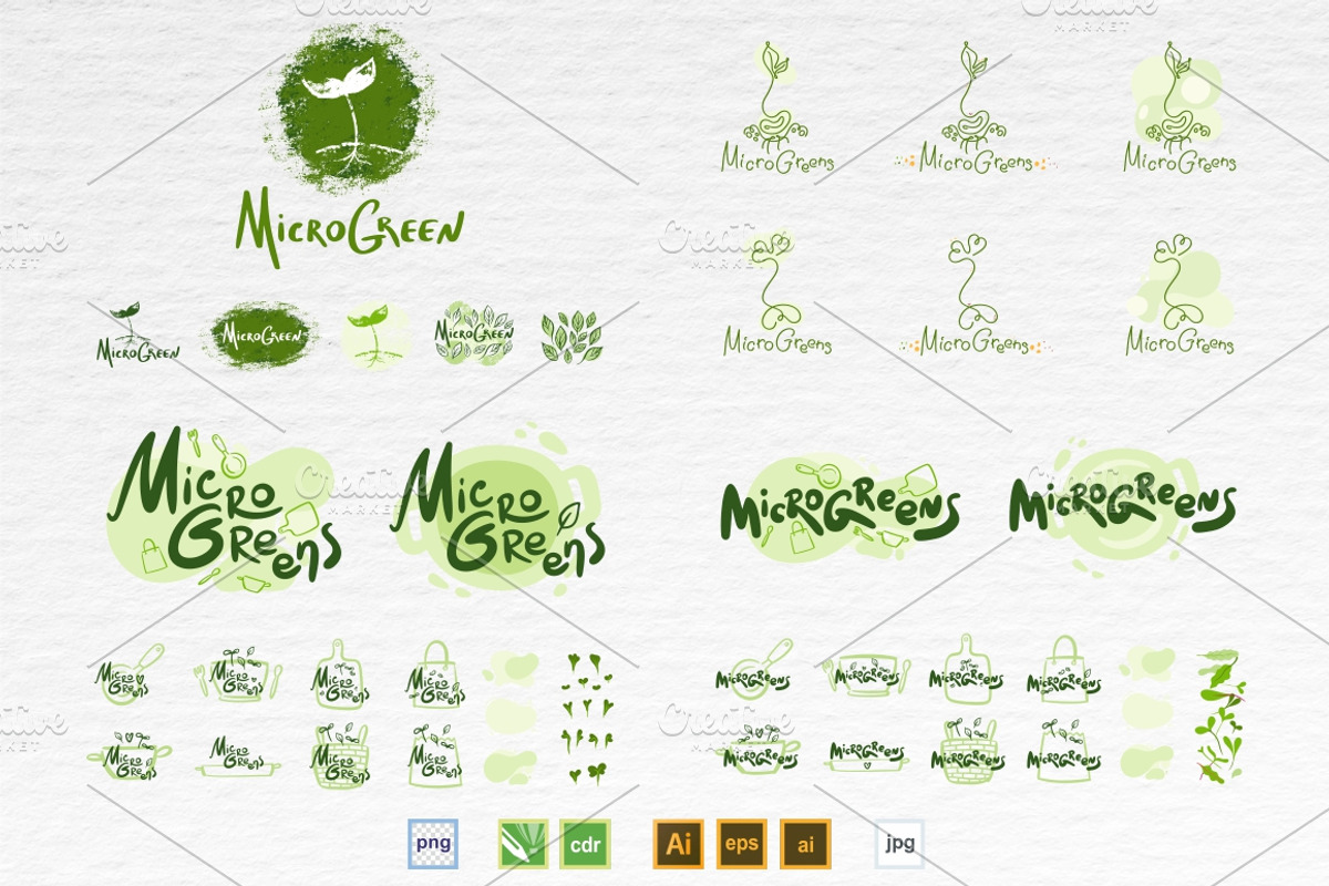 Microgreens Logo Vector Set, an Object Illustration by ElenaKovalyova (Photo 5 of 16)