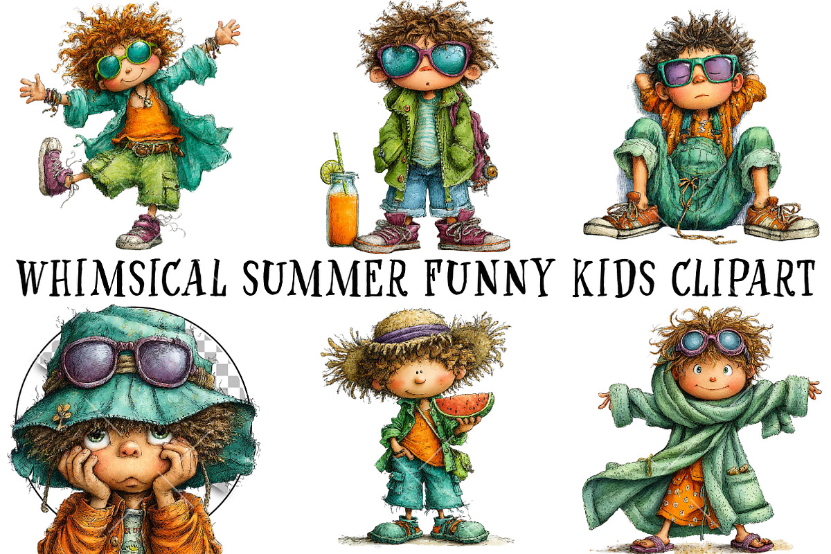 Whimsical Summer Funny Kids Clipart, an Illustration by OK Design (Photo 2 of 6)