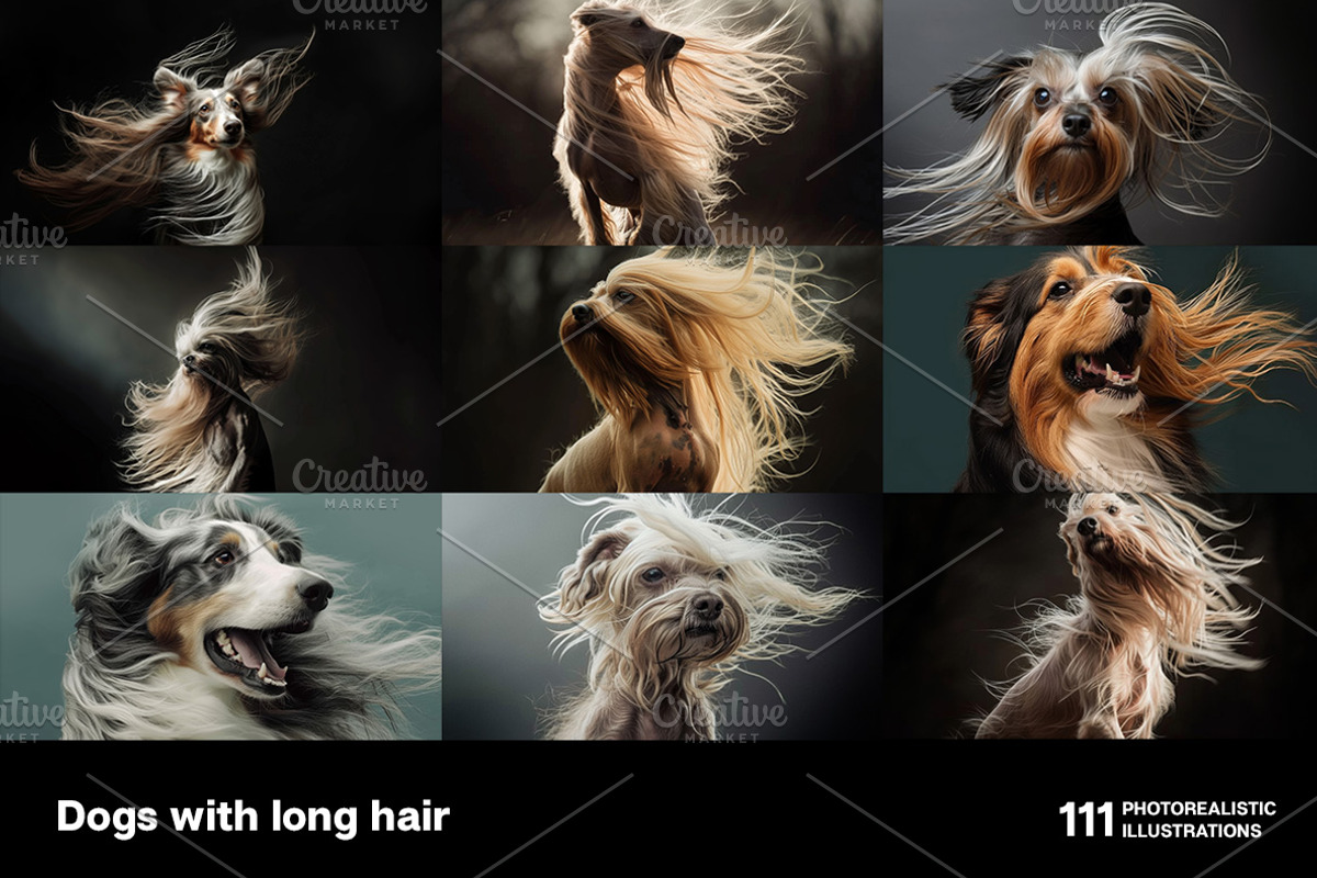 Dogs with long hair. 111 images, an Animal Photo by Handmadefont (Photo 11 of 15)