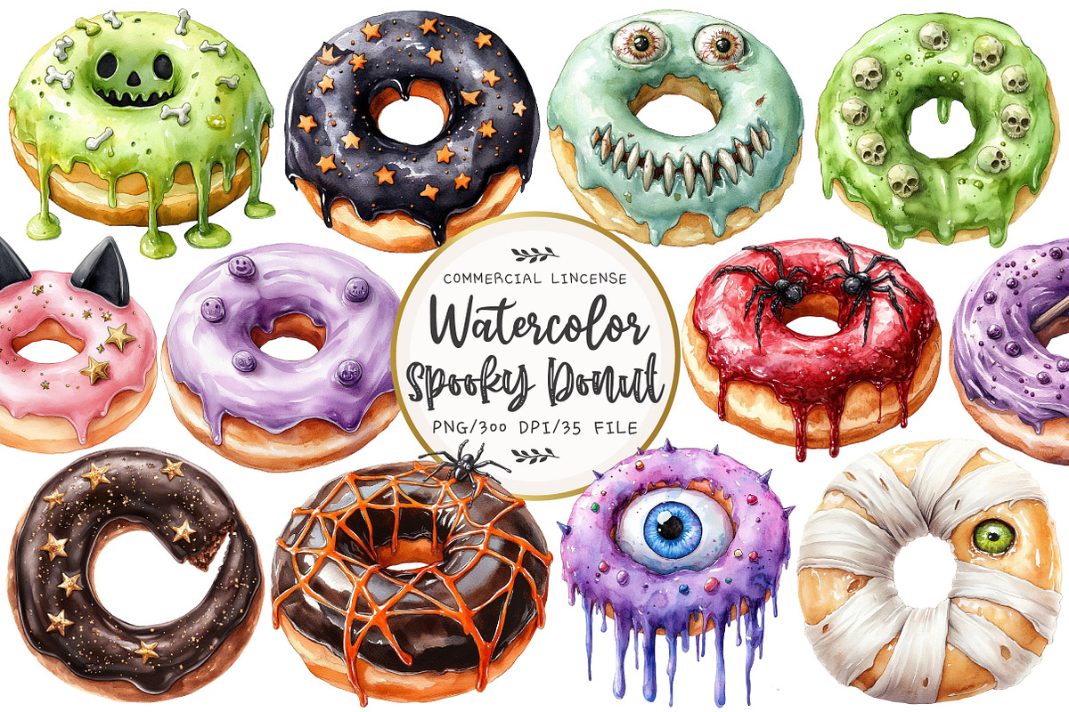 Spooky Halloween Donut Clipart, an Illustration by OK Design (Photo 1 of 5)
