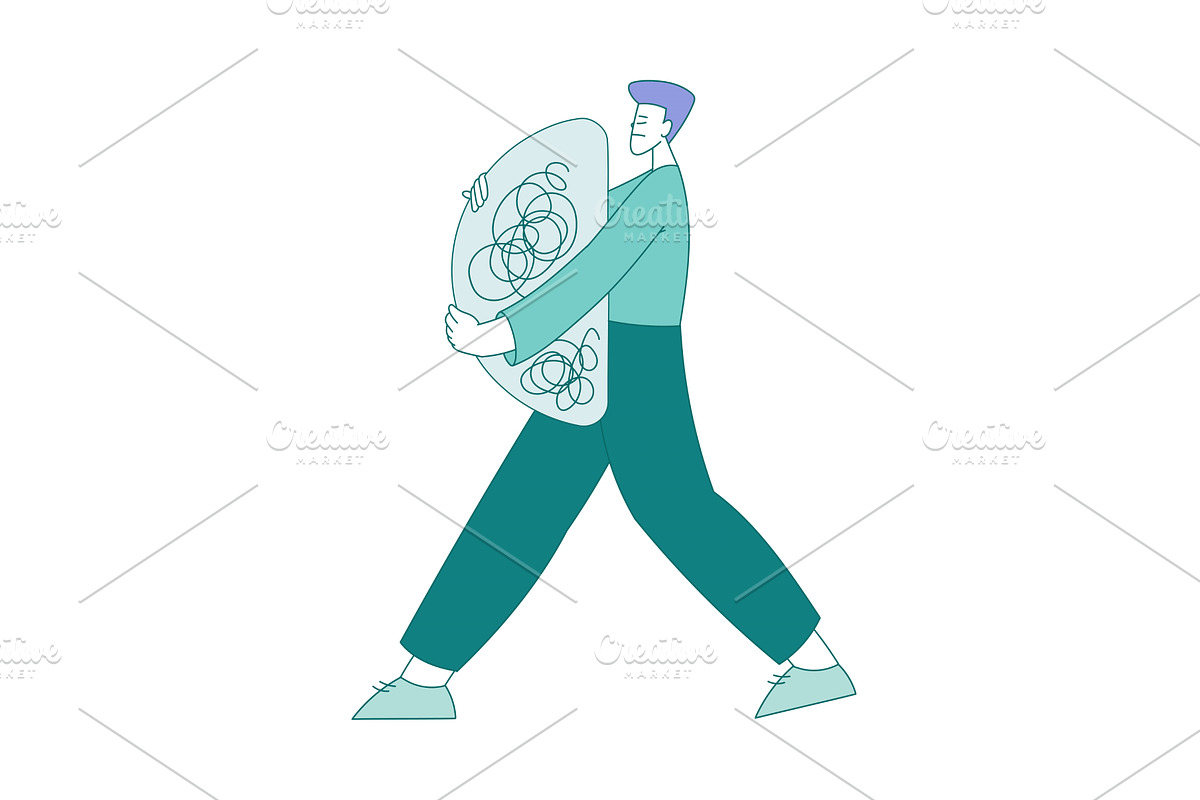 Sad Man Carrying Clutter or Tangled, an Illustration by TopVectors