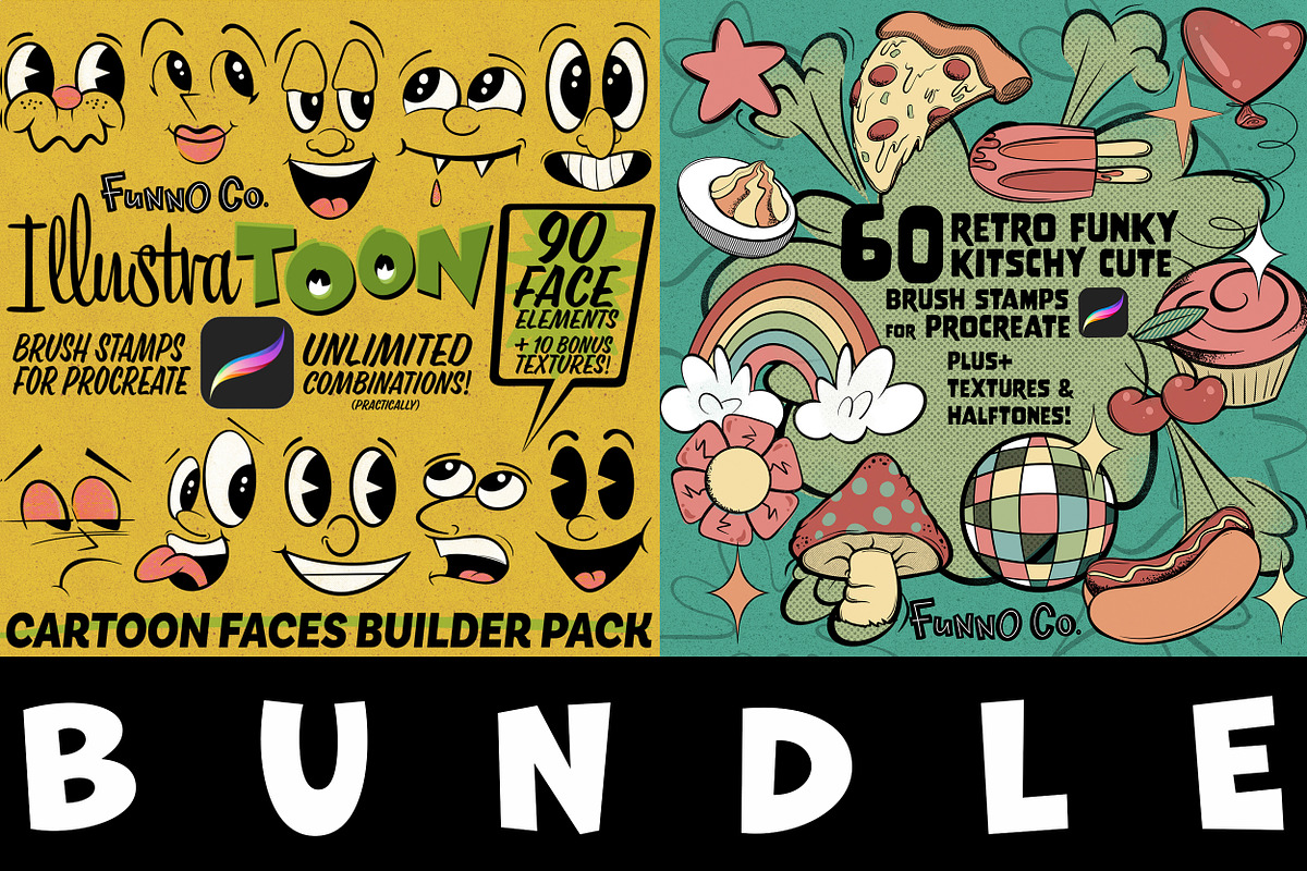 Procreate Bundle! Retro Kitsch Toons, a Brushes & More by Funno Co. (Photo 1 of 11)