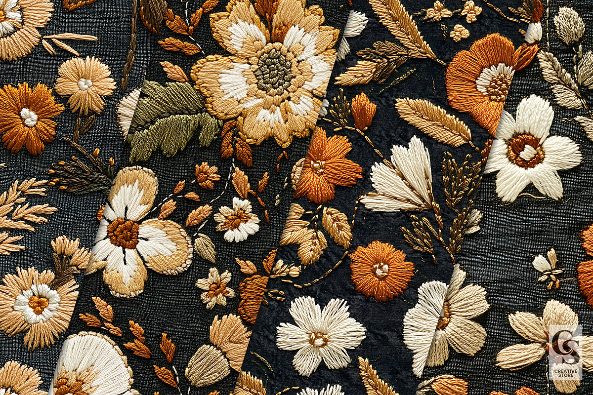 Retro Flower Embroidery Pattern, a Pattern Graphic by Creative Store (Photo 1 of 5)