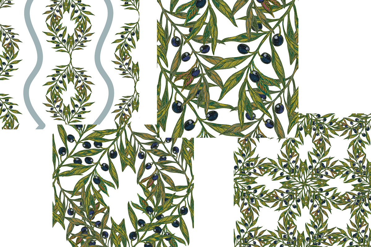 Mediterranean olive branch set, a Pattern Graphic by NayaChu (Photo 2 of 11)