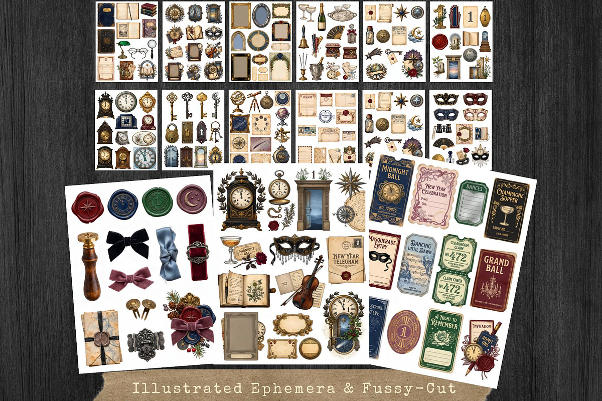 The Last Hour Vintage New Year Kit, a Seasonal Illustration by ThatsDesignArt (Photo 15 of 19)