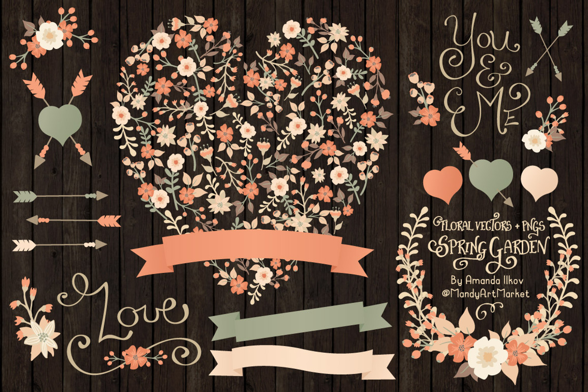 Peach Floral Heart & Banner Vectors, an Illustration by Amanda Ilkov (Photo 2 of 4)