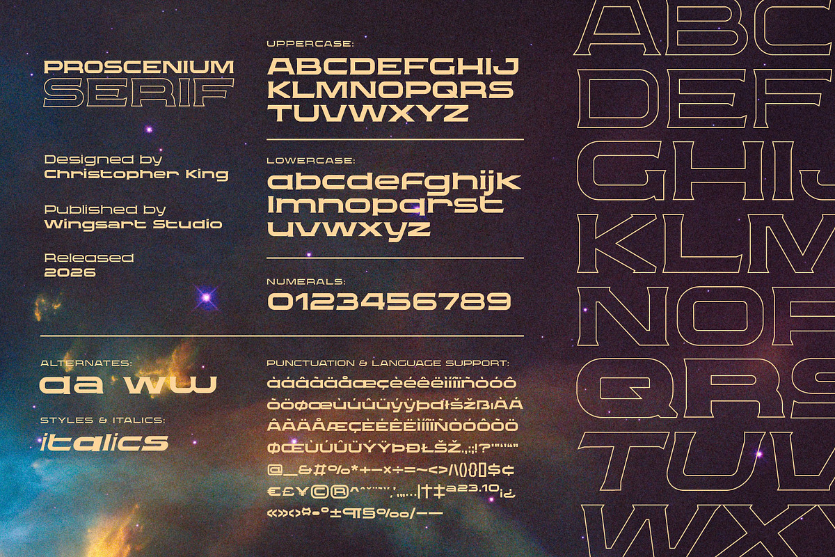 Proscenium Serif - A Widescreen Font, a Serif Font by Wingsart Studio (Photo 3 of 14)