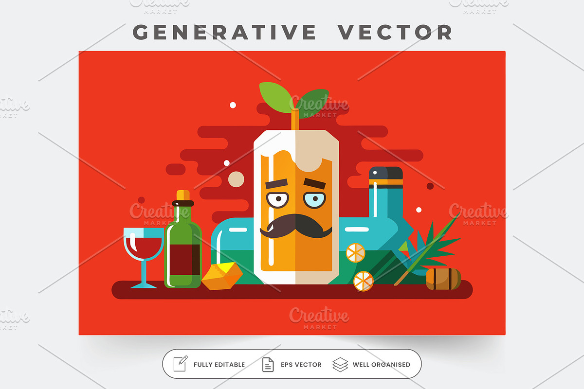 A collection of drinks and fruit rep, a Graphic by Iftikhar Alam