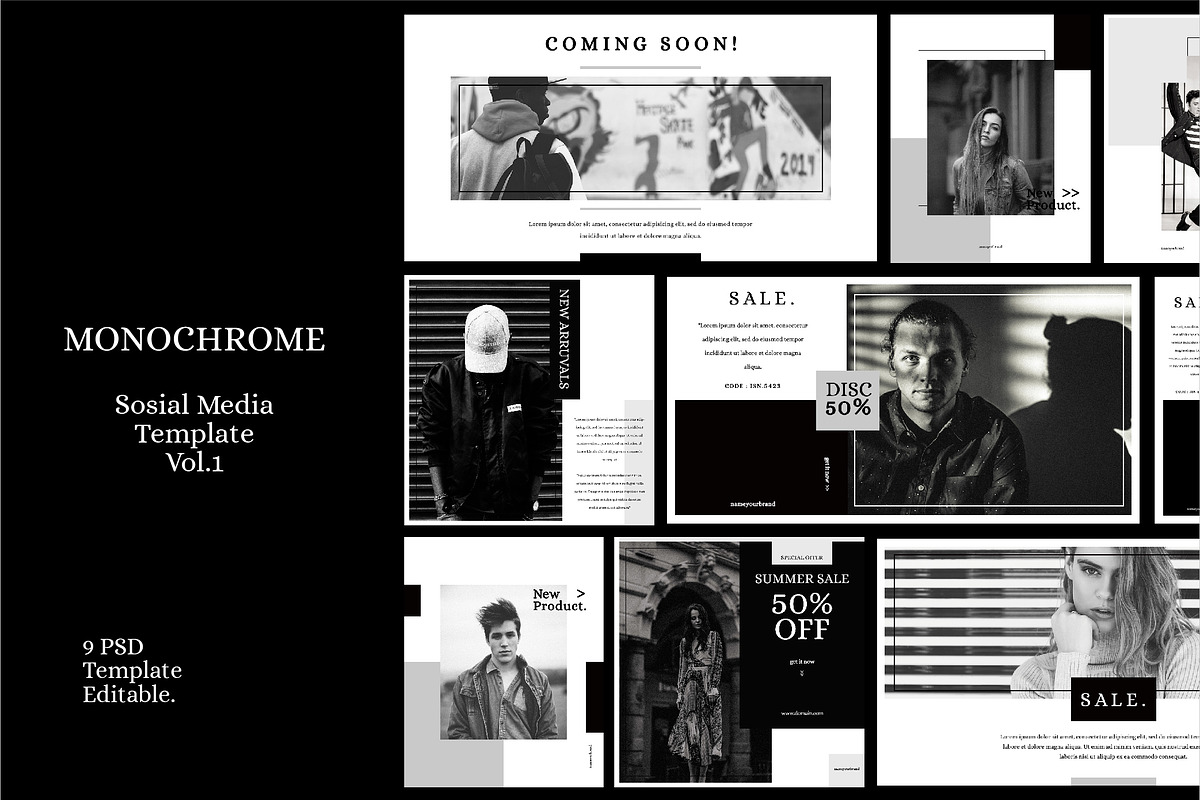 Monochrome Social Media Template, a Social Media Template by Minimalist Logos (Photo 1 of 3)