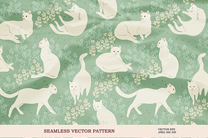 White Cat Seamless Vector 1