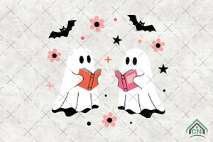 Halloween Ghost Reading Books PNG, an Illustration by Craft Nest