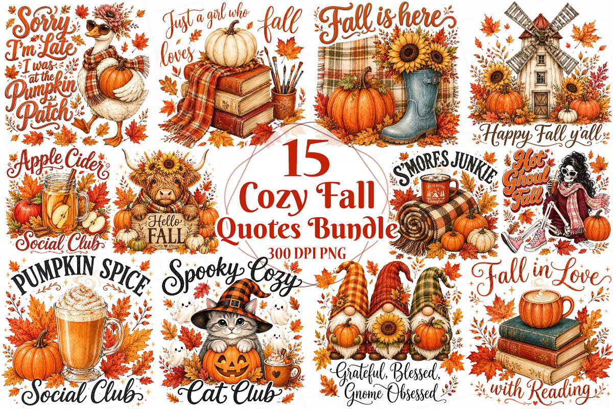 Cozy Fall Quotes PNG Bundle, a Seasonal Illustration by OK Design (Photo 1 of 6)