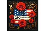 Steampunk Roses Eagle and Flag 250, a Seasonal Illustration by Sharon Schwalbe (Thumbnail 3 of 4)