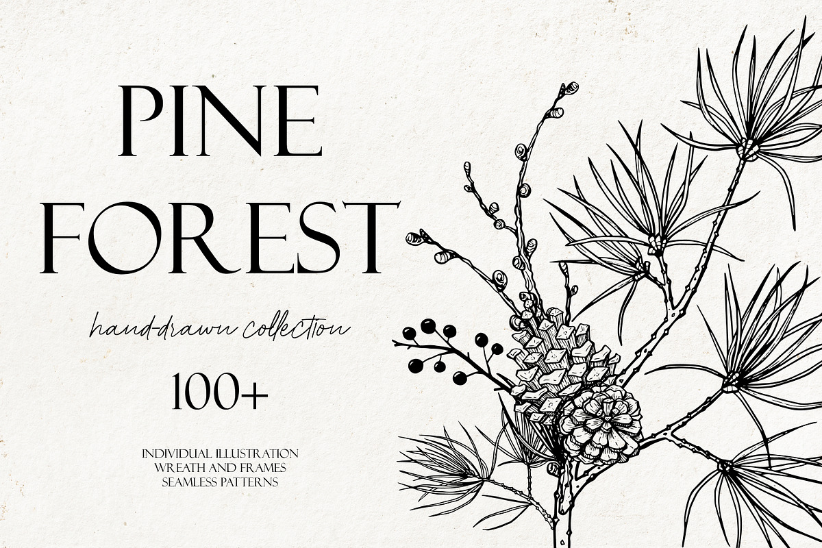 Pine forest line art collection, an Illustration by AfonshinaArt (Photo 1 of 9)