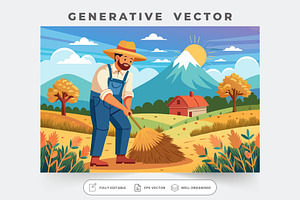 A farmer gathers straw from wheat fi, a Graphic by Iftikhar Alam