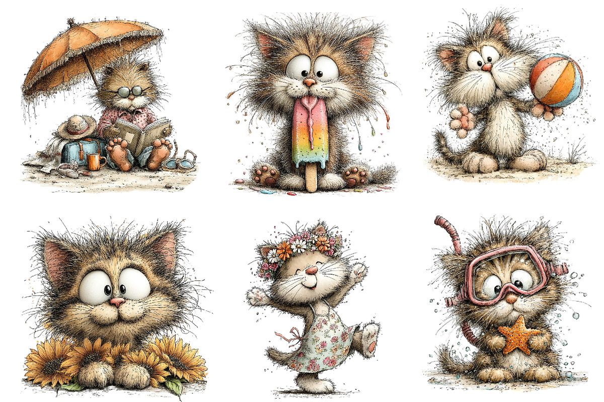 Whimsical Summer Cat Clipart, an Illustration by Dream Creation (Photo 4 of 6)