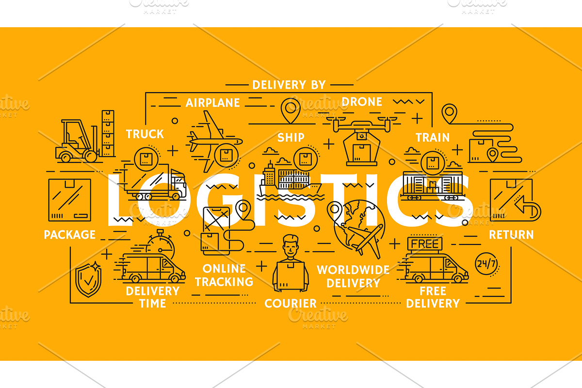 Logistics icons cargo carriage, a Transportation Illustration by Vector Tradition
