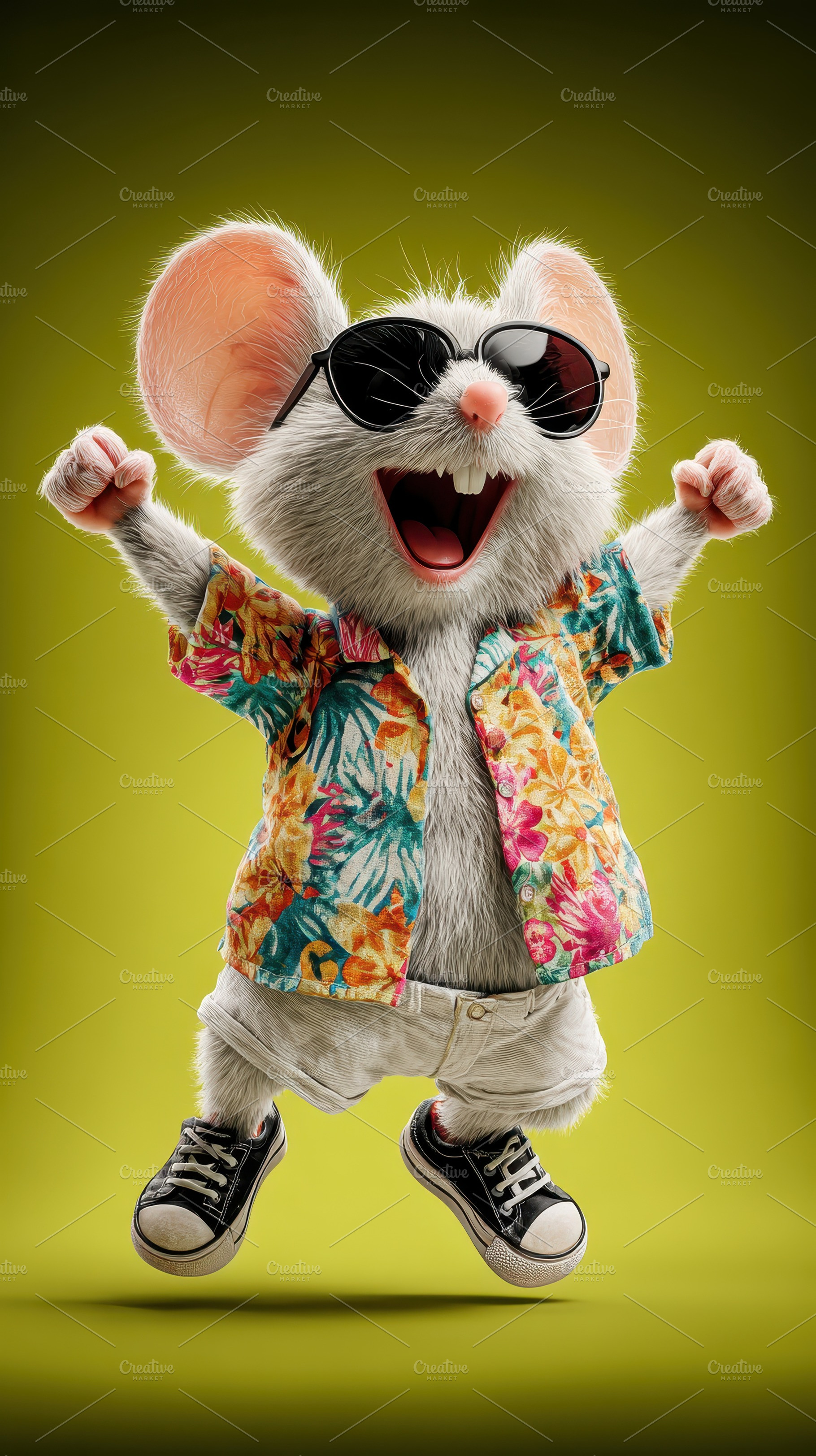 Happy Mouse in Sunglasses Jumpsuit C, a Photo by Pixeness Studio