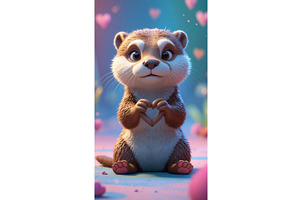 Cute cartoon otter making a heart, an Illustration by tilialucida