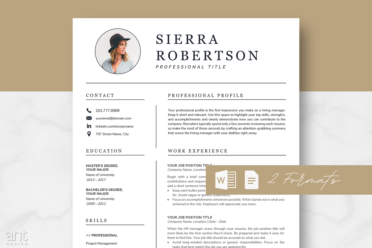 Professional Resume Template -Sierra, a Resume Template by AntDesignStudio (Photo 1 of 9)