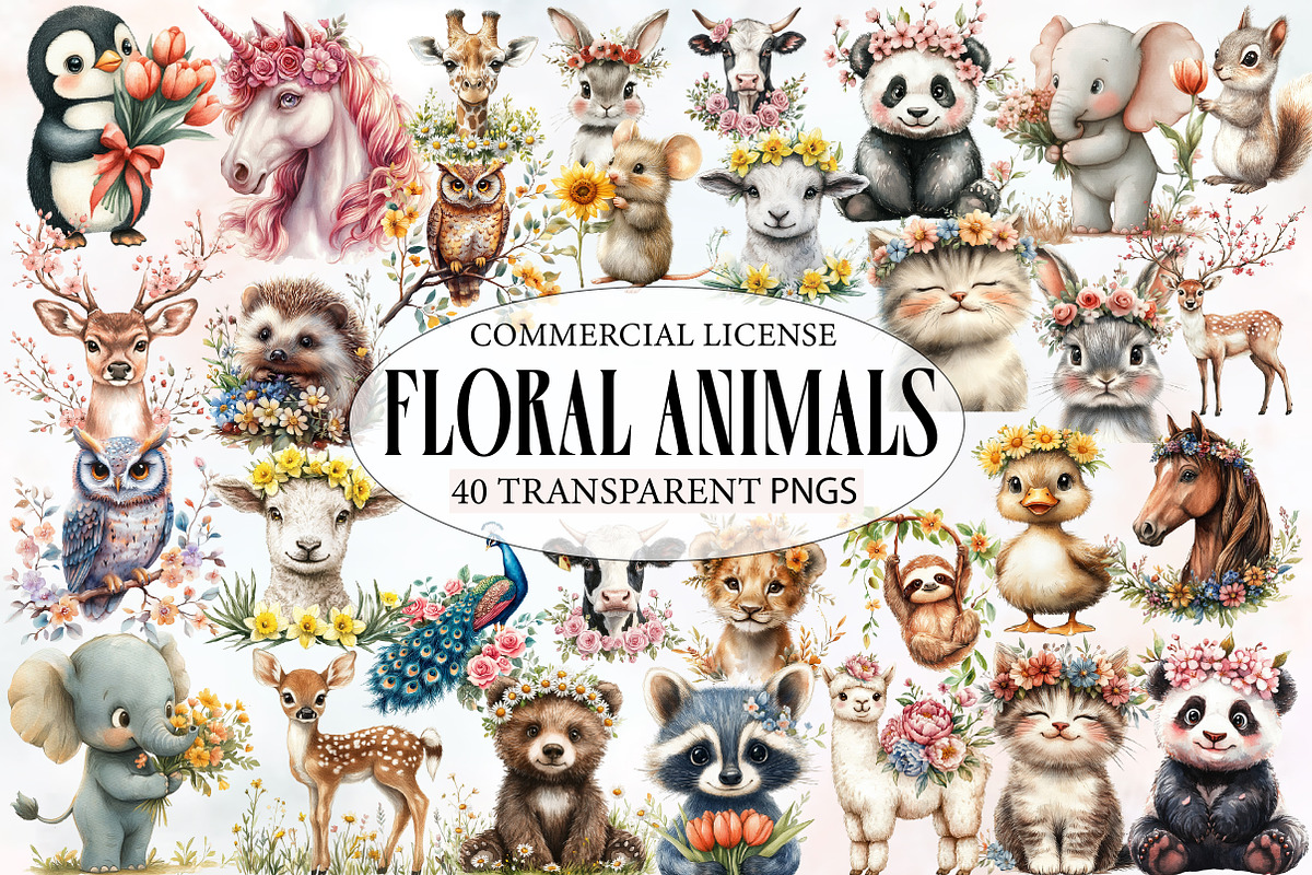 Floral Animals Clipart, an Illustration by Designworld (Photo 1 of 6)