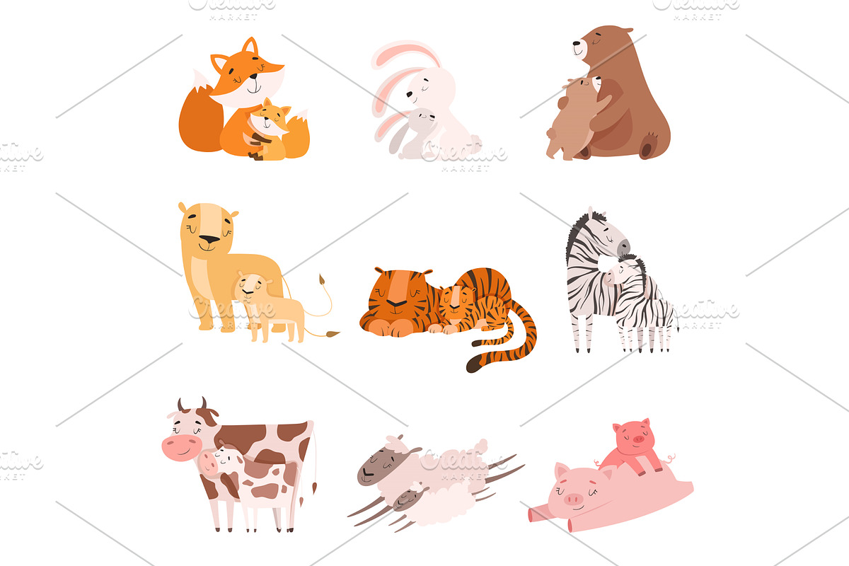 Cartoon Animal Mother and Her Cub, an Animal Illustration by TopVectors