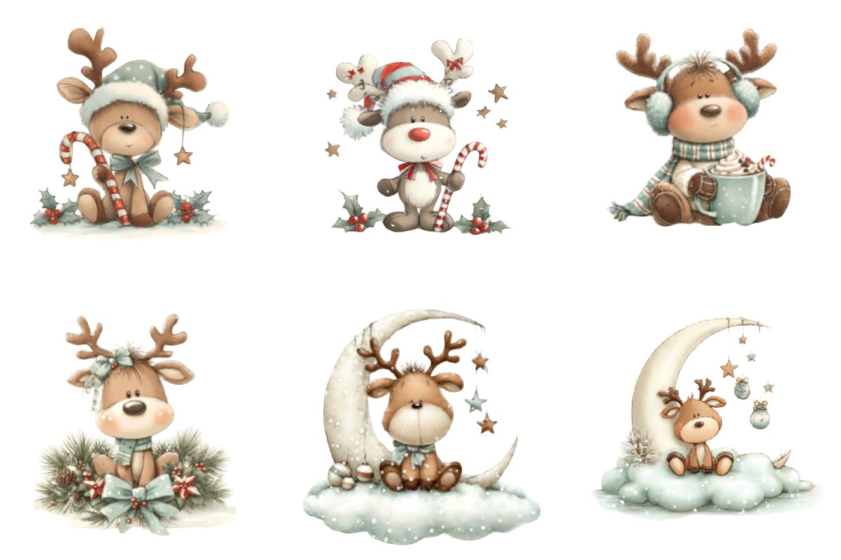 Cute Christmas Reindeer Clipart, a Seasonal Illustration by Designking (Photo 2 of 5)