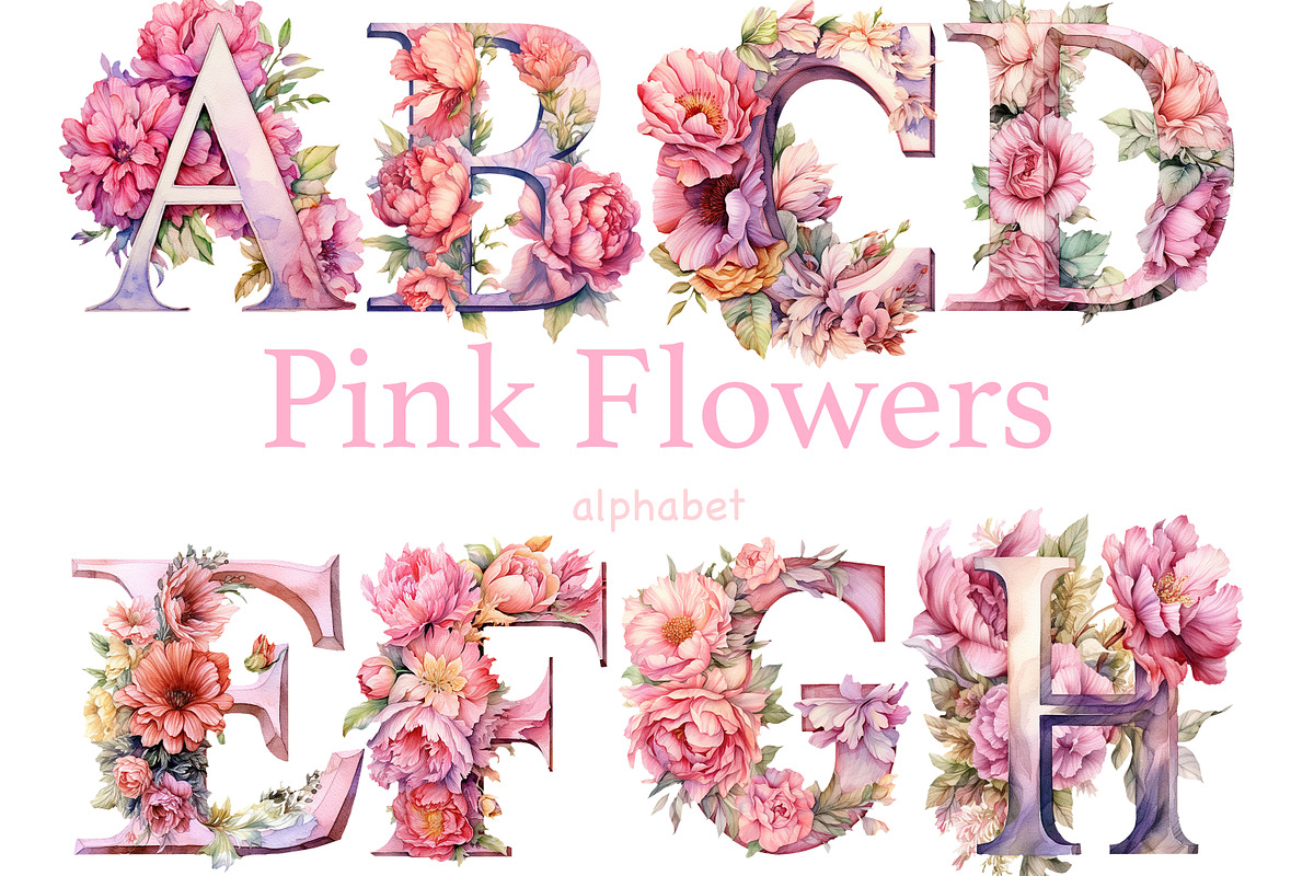 Pink Peonies Alphabet Letters, a Decorative Illustration by GlamArtZhanna (Photo 1 of 5)