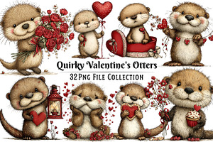 Quirky Valentine's Otters Clipart, an Illustration by Dream Creation