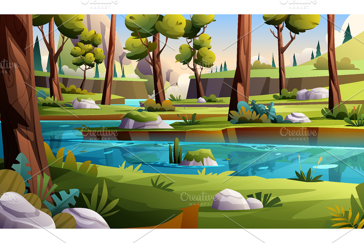 Nature River and Waterfall Landscape, an Illustration by YG Studio (Photo 3 of 6)