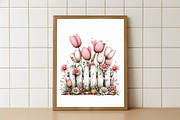 Spring Fence & Flower Clipart, an Illustration by Watercolor design (Thumbnail 3 of 6)