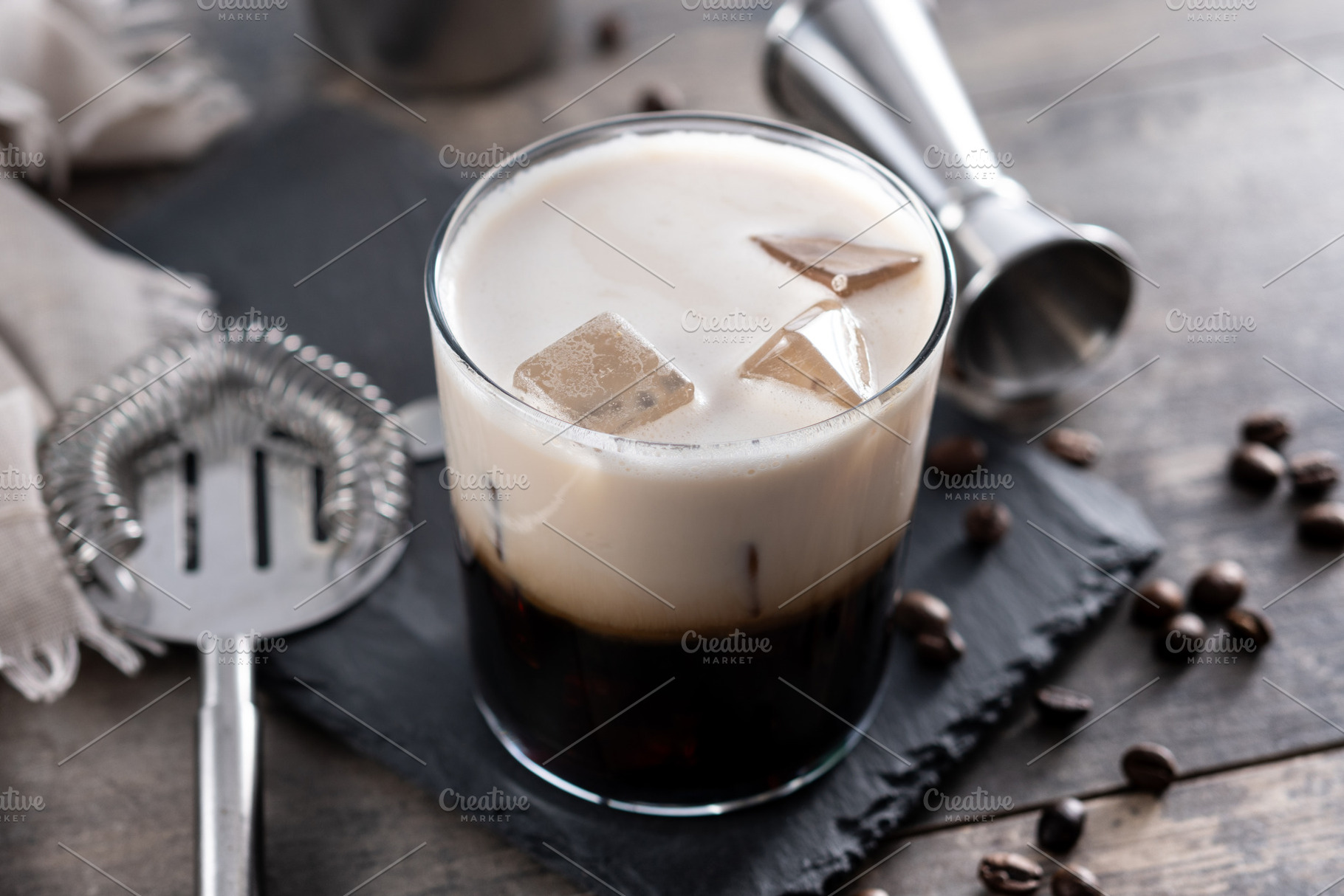 Refreshing Boozy White Russian Cocktail with Vodka and Cream, a Food & Drink Photo by etorres69