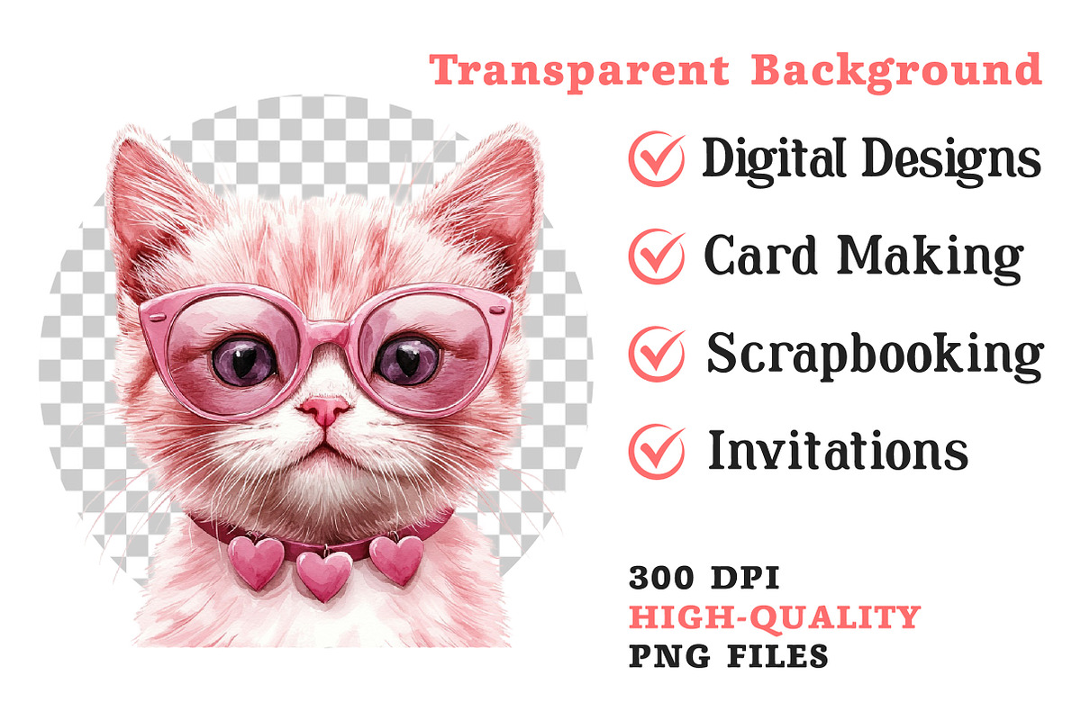 Watercolor Valentine Cats Clipart, an Illustration by Dream Creation (Photo 6 of 7)
