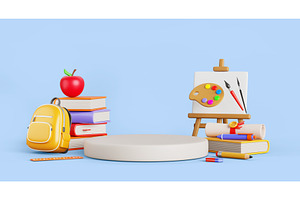 Back to school podium 3d blue studio, an Education Illustration by Marozhkastudio