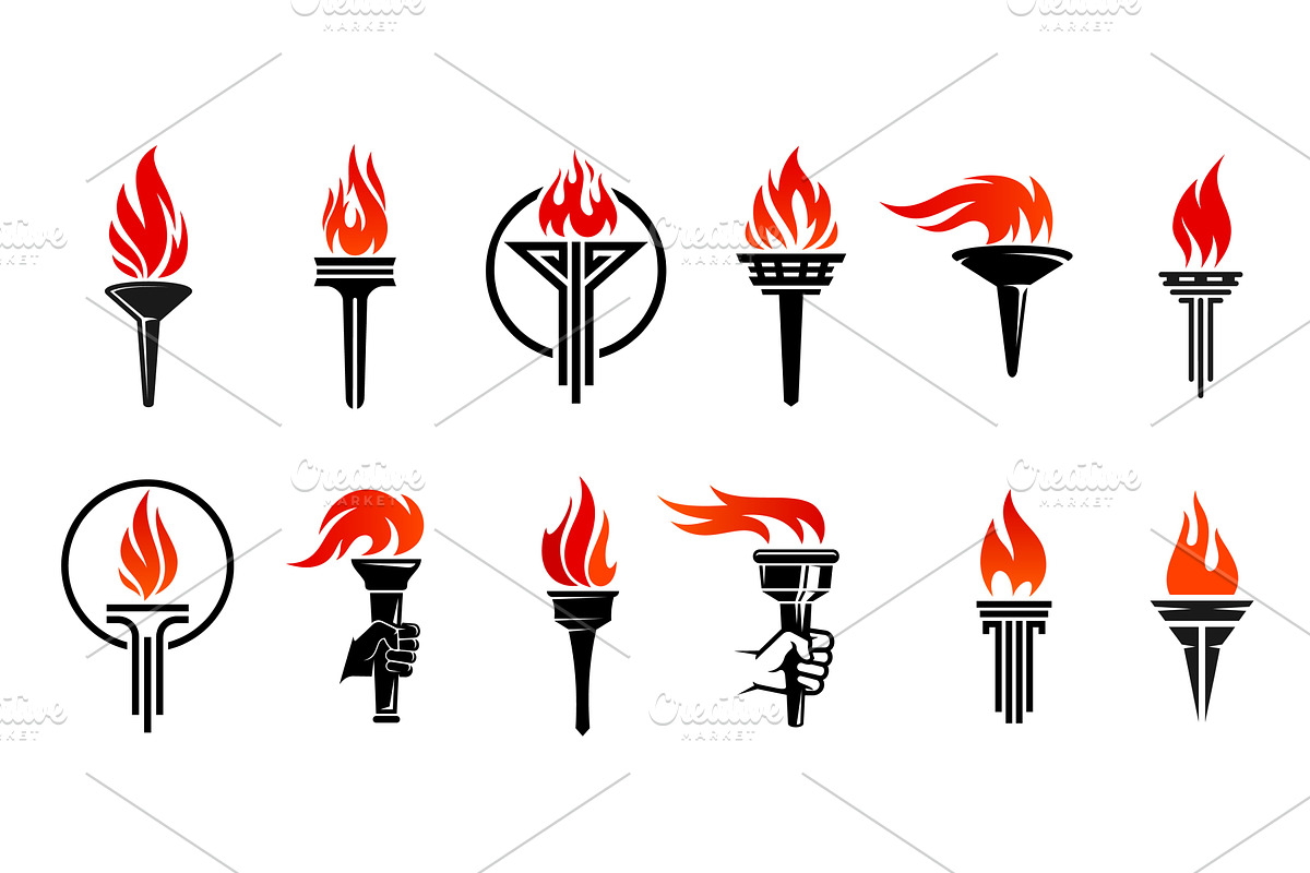 Torch flame icons, freedom fire, an Object Illustration by Vector Tradition