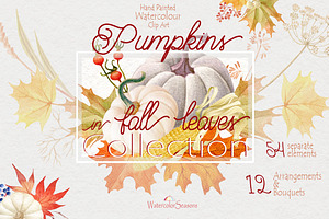 Pumpkins In Fall Leaves Collection