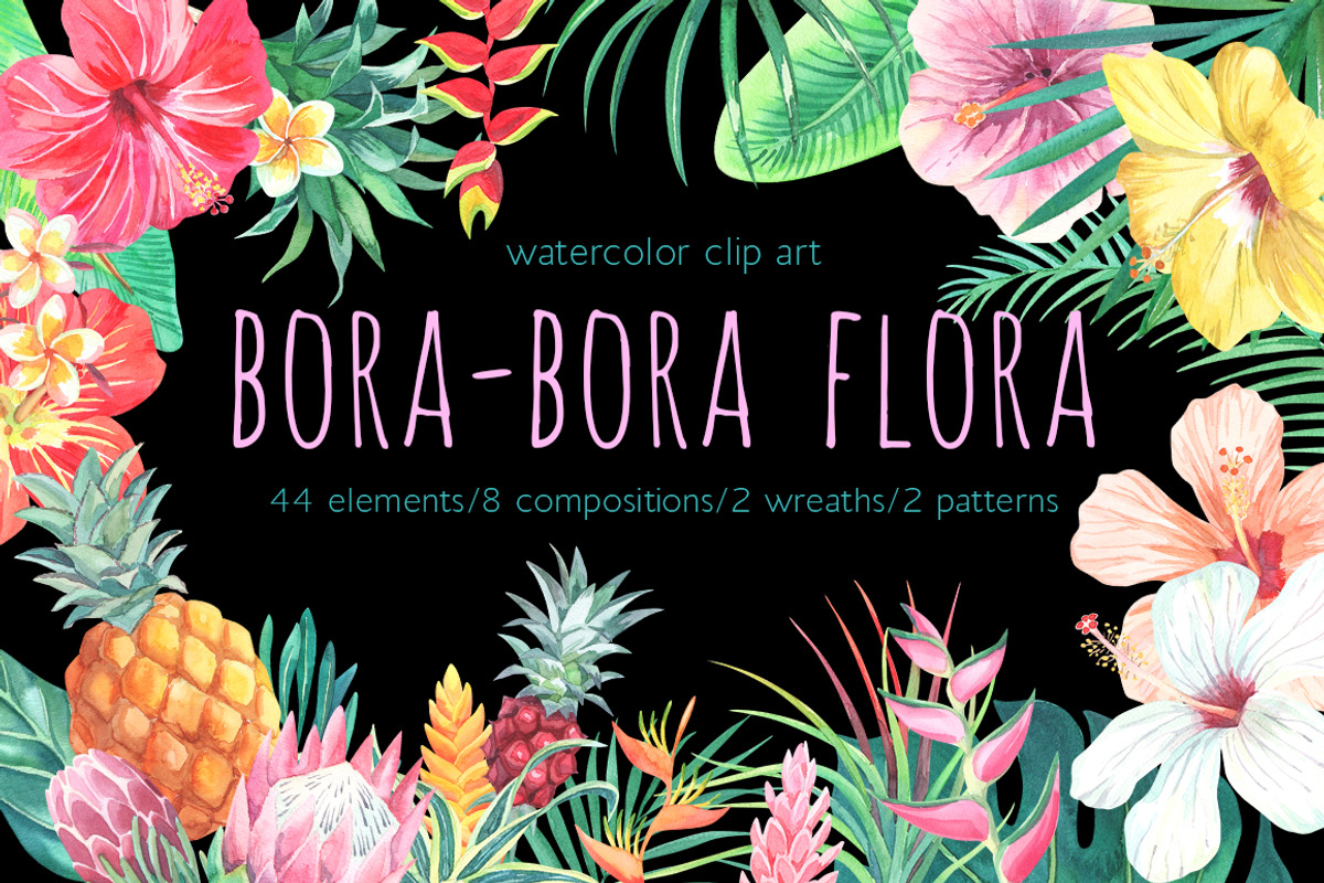 Bora-Bora flora.Watercolor clip art, an Illustration by Anyuka (Photo 1 of 6)