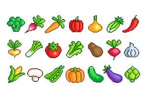 Pixel art vegetables. Fresh farming