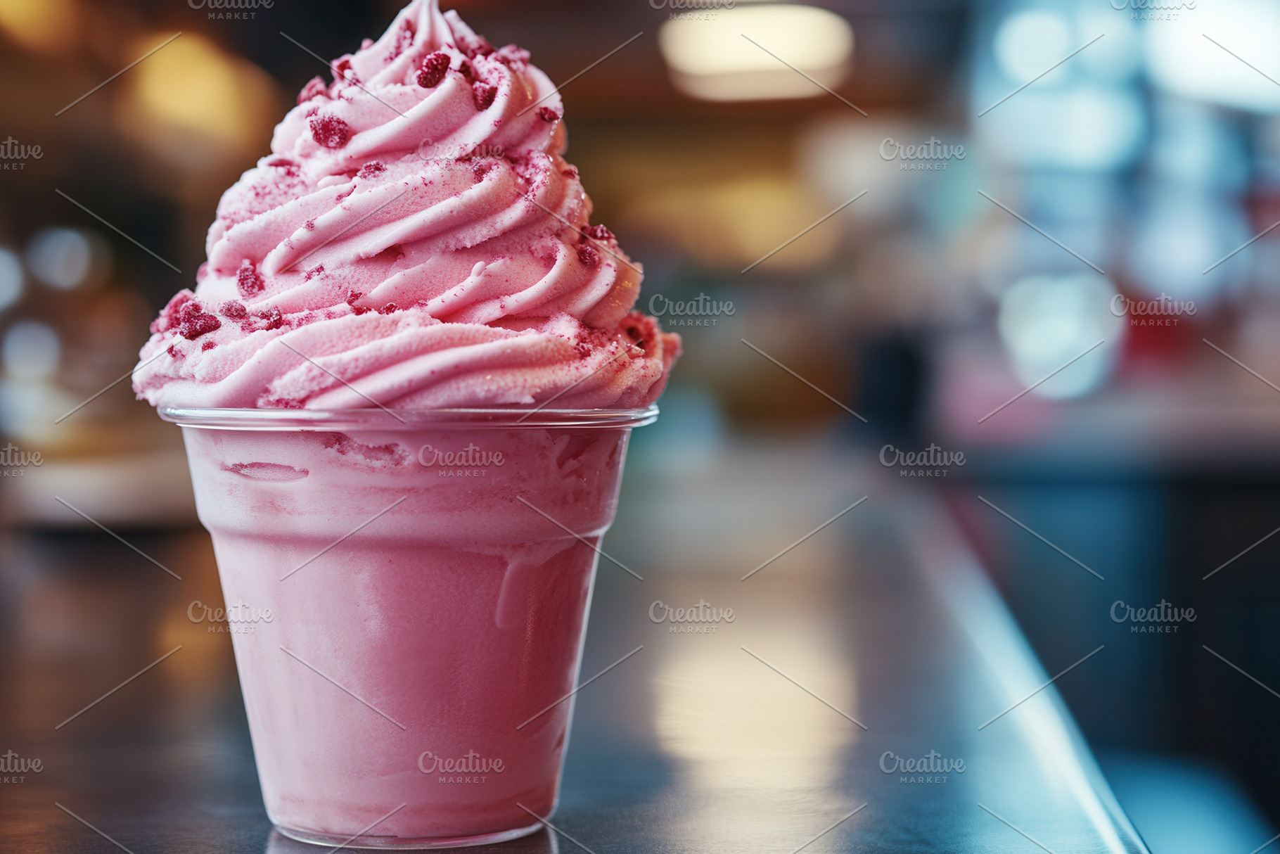 Indulgent pink soft serve dessert to, a Photo by Tanuart