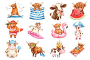 Funny Summer Highland Cow Clipart, an Illustration by Dream Creation (Thumbnail 2 of 4)