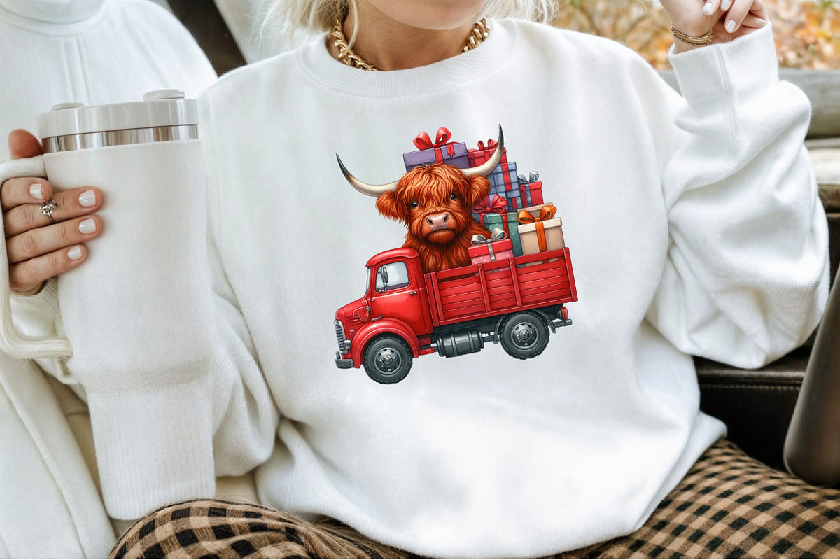 Christmas Gift Box Highland Cow PNG, an Illustration by Sublimation Artist (Photo 2 of 9)