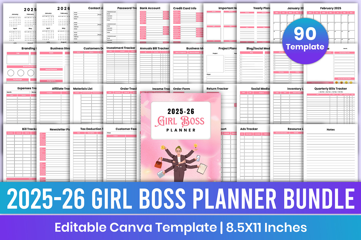 2025-26 Girl Boss Planner Bundle, a Stationery Template by Mustafiz (Photo 1 of 6)