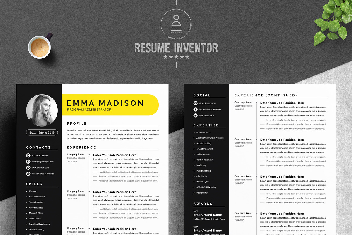 Clean & Modern Resume Template Word, a Resume Template by ResumeInventor