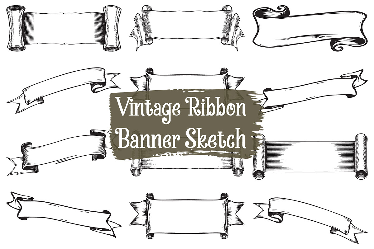 Antique Sketch Ribbon Collection, an Illustration by jahid234